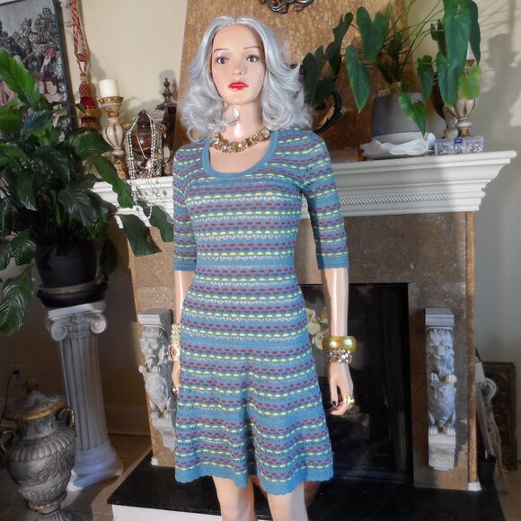 M Missoni Light Blue Multi Color Fit & Flair Knit Dress Size XS - Picture 1 of 16